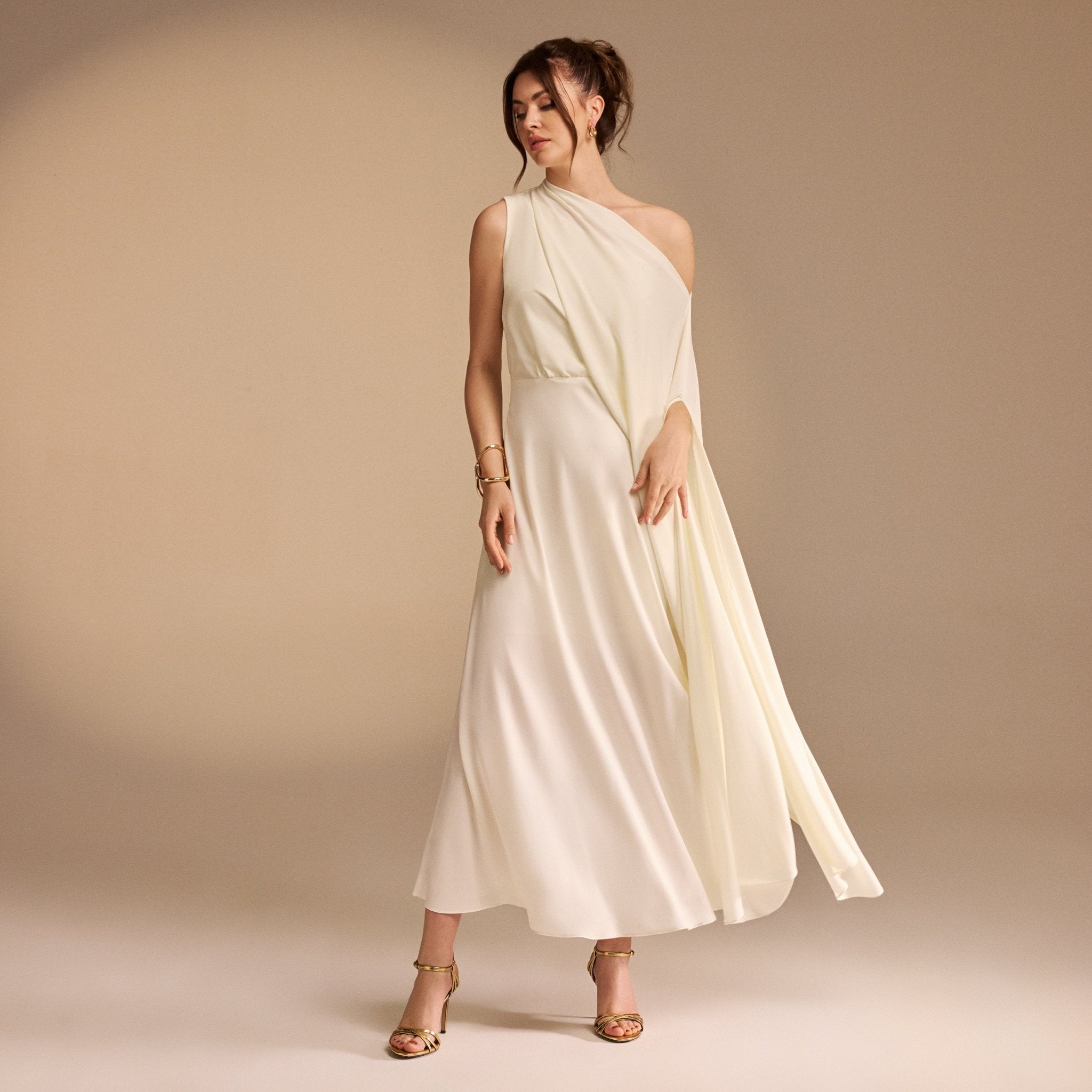 One Shoulder Draped A-line Midi Dress – shopaleena