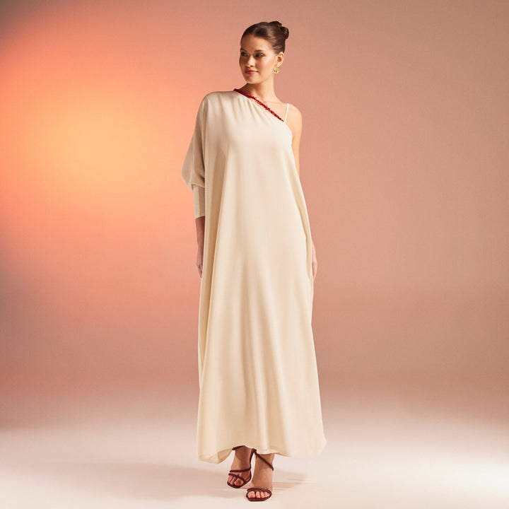 One Shoulder Long Sleeve Crepe Kaftan - shopaleena