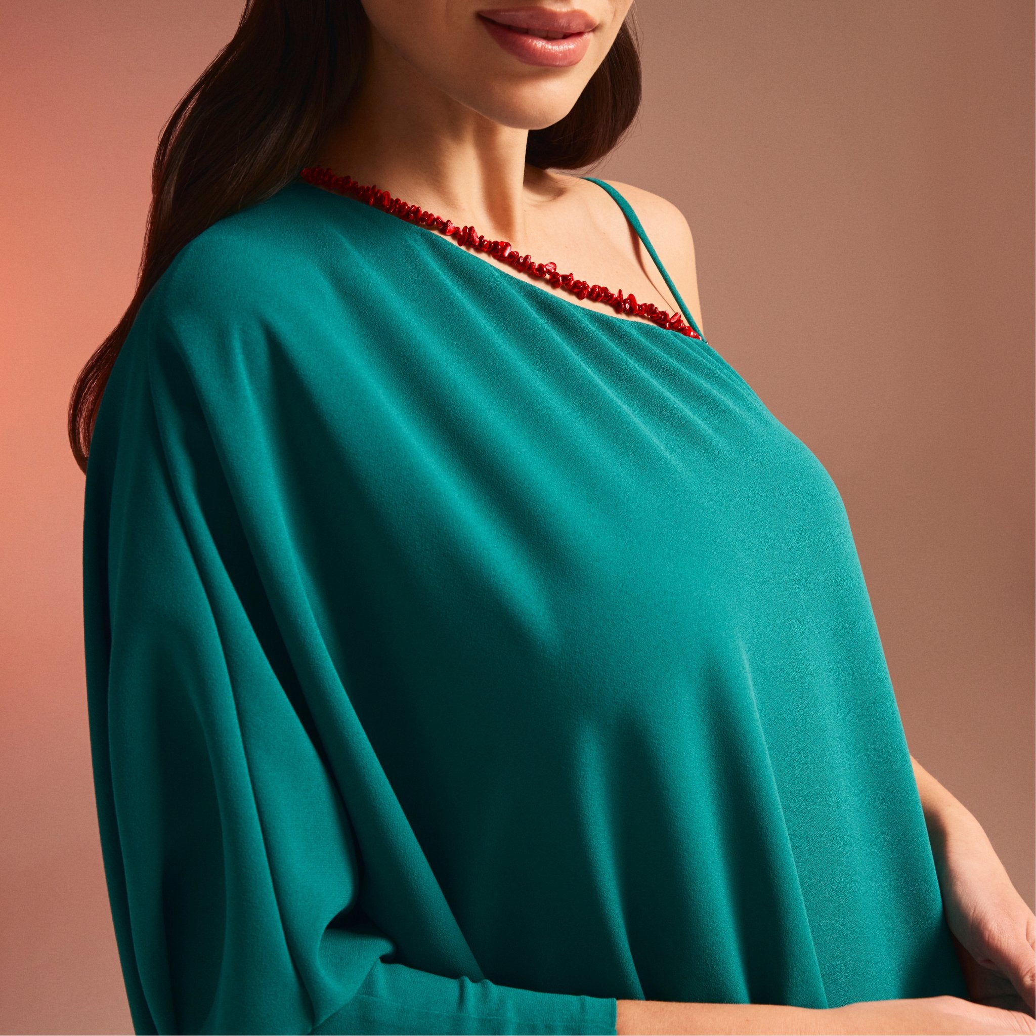 One Shoulder Long Sleeve Crepe Kaftan - shopaleena