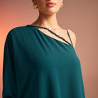 One Shoulder Long Sleeve Crepe Kaftan - shopaleena