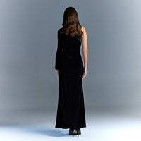 One Shoulder Velvet Maxi Dress With Satin Hem - Limited edition - shopaleena