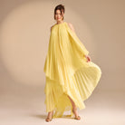 Poet Shoulder Pleated Long Sleeve Chiffon Dress - shopaleena