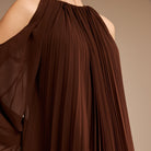 Poet Shoulder Pleated Long Sleeve Chiffon Dress - shopaleena