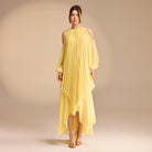 Poet Shoulder Pleated Long Sleeve Chiffon Dress - shopaleena