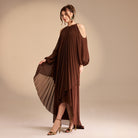 Poet Shoulder Pleated Long Sleeve Chiffon Dress - shopaleena