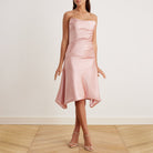 Satin Strapless Midi Dress - shopaleena