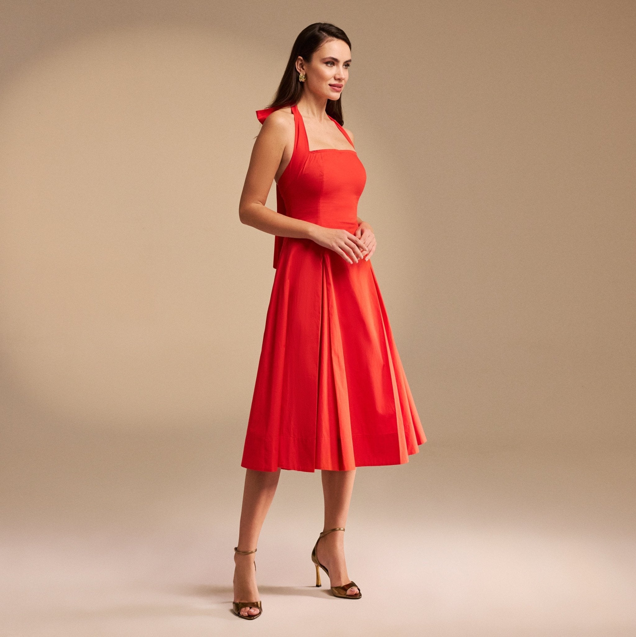 midi halter dress NECK - Fuchsia Cocktail dresses Smooth floral Tie Halter Neck A-Line Poplin