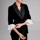 Velvet Blazer with Satin Collar - shopaleena