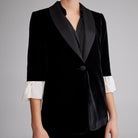 Velvet Blazer with Satin Collar - shopaleena