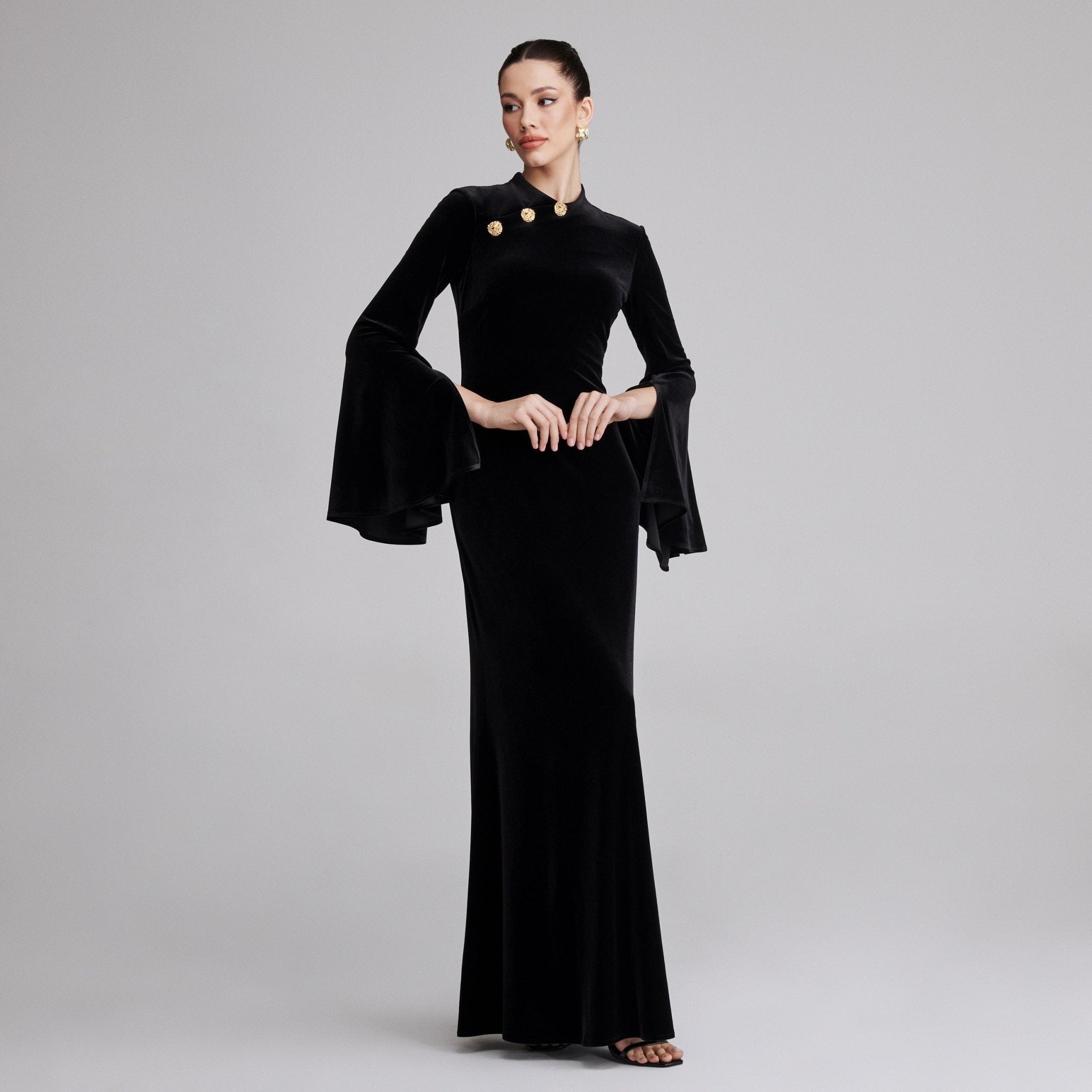 Velvet long sleeve maxi dress - shopaleena