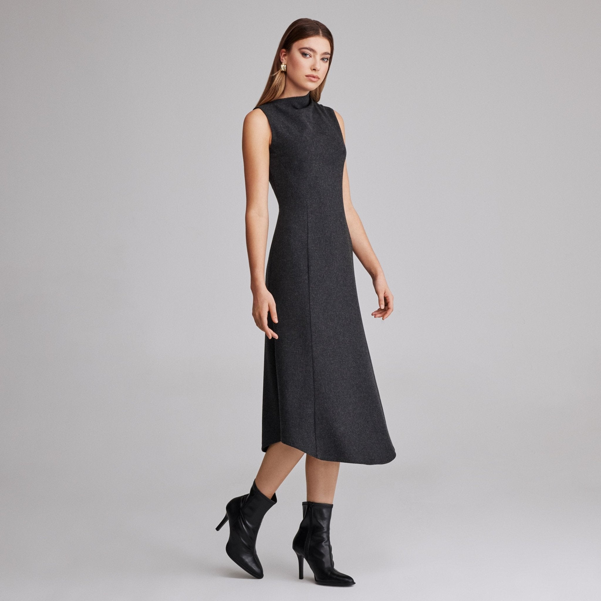 Virgin wool Asymmetric Midi Dress - shopaleena