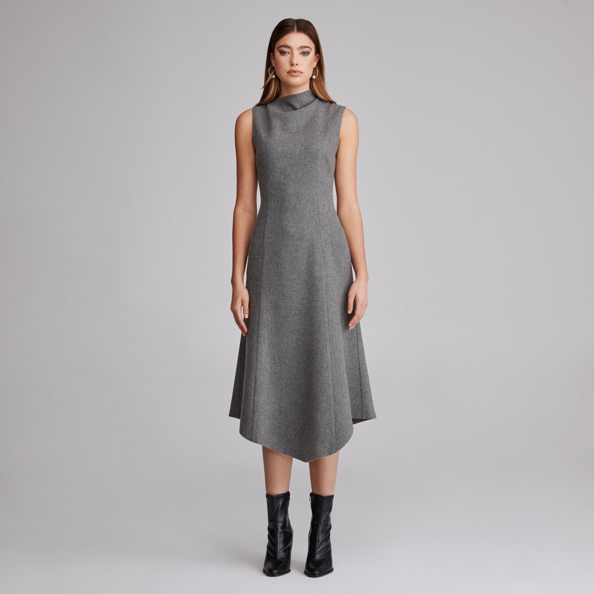 Virgin wool Asymmetric Midi Dress - shopaleena